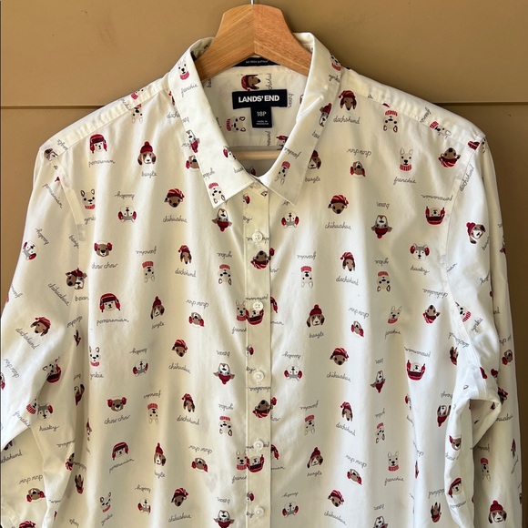 Land’s End 18P No Iron Supima Christmas Dogs Novelty Print Button Down Shirt - Picture 3 of 9